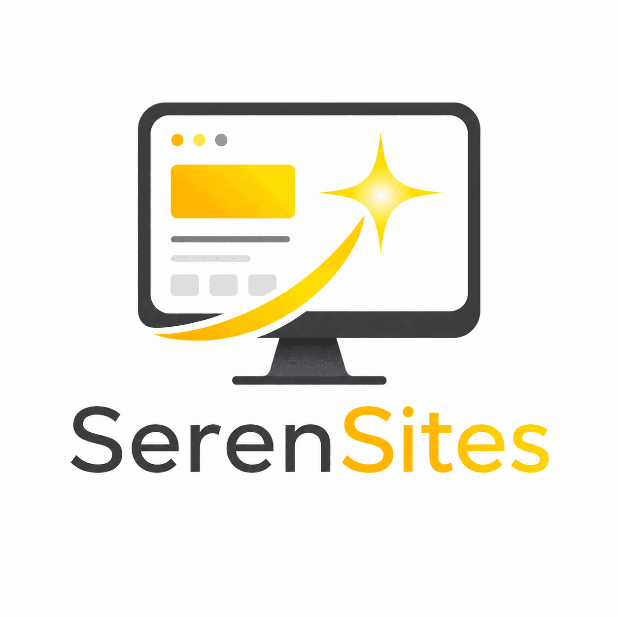 SerenSites logo showing a website screen with a gold light trail
